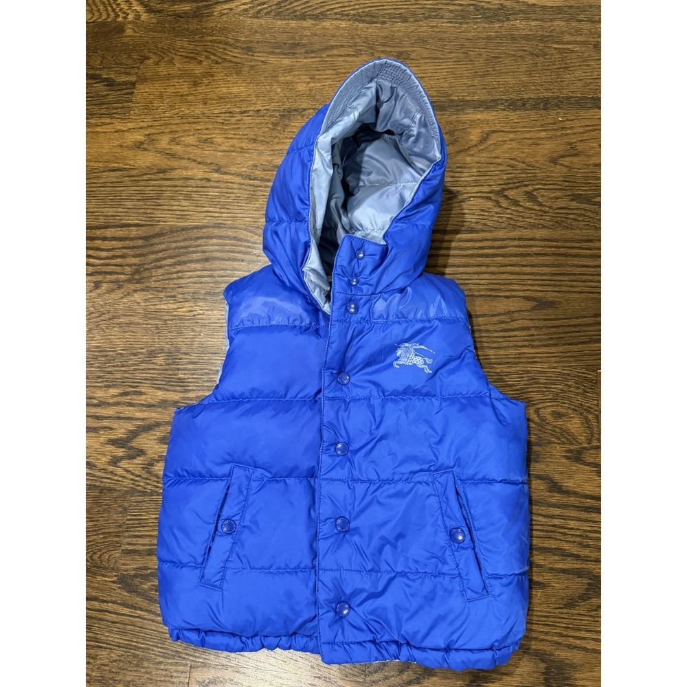 BURBERRY Hoodie Kids 4Y Blue Down-filled Hooded Logo Reversible Vest
